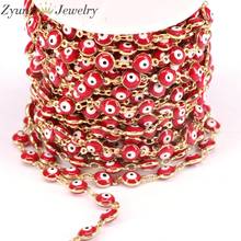 5 Meters, 5MM Red Color Eyes Coin Beads Rosary Chains, Plated Gold Copper Eyes Enamel Beads Necklace Chains 2024 - buy cheap