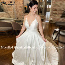 Простое шелковое атласное свадебное платье трапециевидной формы, Длинные свадебные платья с открытой спиной, на тонких бретелях, с пуговицами сзади, со шлейфом, 2021 2024 - купить недорого
