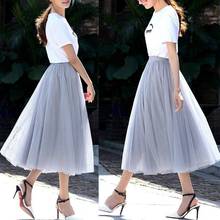 2022 Autumn Winter Vintage Tulle Skirt Women Elastic High Waist Mesh Skirts Long Pleated Tutu Skirt Female 5 Colors 2024 - buy cheap