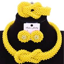 Dudo Store-Conjunto de joyería para mujer africana, cuentas nigerianas, bodas, nuevos diseños, collar, pulsera, pendientes, conjunto amarillo, Envío Gratis 2024 - compra barato