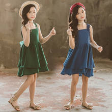 Летние Детские платья для маленьких девочек летняя одежда для девочек без рукавов, платья на бретельках для детей и подростков платье для девочек 4, 5 От 6 до 12 лет, vestidos 2024 - купить недорого