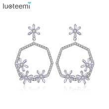 LUOTEEMI BIg CZ Flower Drop Earrings for Women Wedding Engagement Fashion Jewelry Round Pendientes Bijoux Femme Christmas Gifts 2024 - buy cheap