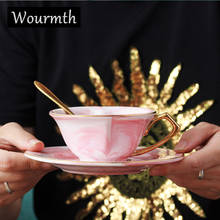 Wourmth Высококачественная кофейная чашка блюдце мраморная Золотая серия концентрированная фруктовая кружка для сока домашний напиток эфирные чайные чашки фарфоровый подарок 2024 - купить недорого