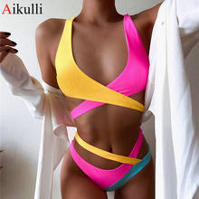 Bikinis de cintura alta para mujer, traje de baño Sexy de vendaje cruzado ahuecado, conjuntos de Bikini de vendaje, 2020 2024 - compra barato