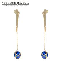 Neoglory Blue Cubic Zircon Ball Golden Long Tassel Earrings for Women Trendy Personality Dangle Ear Accessories Gift For friends 2024 - buy cheap
