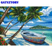 GATYZTORY 5D алмазная вышивка с полным напылением, Кокосовая пальма и лодка, стразы для творчества, алмазная живопись, пейзаж, ручная работа 2024 - купить недорого