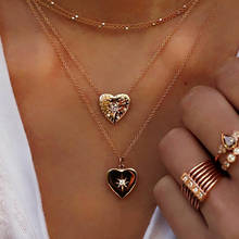 Punk multi camada grânulo corrente gargantilha colar moda coração de ouro pingente de strass colar feminino jóias 2024 - compre barato