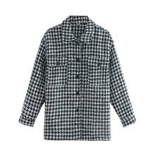 Women Fashion Vintage Houndstooth Plaid Jacket Female Chic Pockets Button-up Coat Ladies Casual Outerwear 2024 - buy cheap