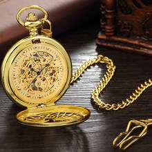 ORKINA Brand Stainless Steel Men Fashion Casual Pocket Watch Skeleton Dial Gold Hand Wind Mechanical Male Fob Chain Watches 2020 2024 - buy cheap