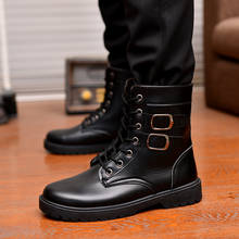 Мужские кожаные ботинки с мехом, теплые винтажные классические ботинки в байкерском стиле, повседневные военные ботинки, Осень-зима 2024 - купить недорого