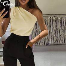 Celmia blusas femininas elegantes e sem mangas, blusas de escritório largas e sólidas para mulheres, estilo s-sey casual e de um ombro 2024 - compre barato