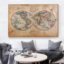 Póster Vintage de mapa del mundo en lienzo, pintura de mapa antiguo, carteles e impresiones, mapa Retro antiguo, imagen artística de pared para sala de estar 2024 - compra barato