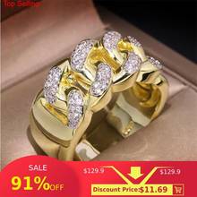 New Hot Sale Fashion Jewelry 925 Sterling Silver&Gold Fill Pave White Clear AAAAA Cubic Zircon Lucky Women Chain Ring For Men 2024 - buy cheap