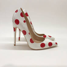 Zapatos de tacón de aguja puntiagudos para mujer, calzado sexy de fiesta de lunares rojos de 12cm 2024 - compra barato