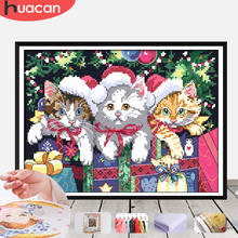 HUACAN Cross Stitch Embroidery Cat Animals Needlework Sets For Full Kits White Canvas Christmas DIY Home Decor 14CT 2024 - buy cheap