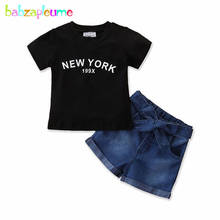 2Piece/1-5Years/Toddler Girls Clothes Summer Casual Fashion Letter Black Baby T-shirt+Denim Shorts For Kids Clothing Sets BC1314 2024 - buy cheap
