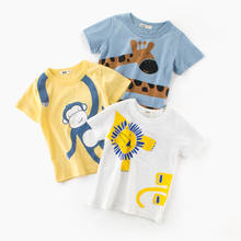 Детская футболка Летняя хлопковая одежда с короткими рукавами и рисунком животных для маленьких мальчиков и девочек Футболка с принтом обезьянки и льва для малышей 2024 - купить недорого