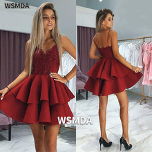 Sparkly Dark Red Sequin Lace Top Homecoming Dresses 2021 Backless Short Mini Cocktail Dress Prom Gowns 2024 - buy cheap