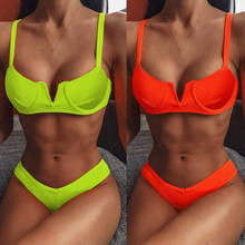 bathing suit 2022 beachwear push up sexy swimming suit for women V collar split swimsuit low waist bikini Orange maillot biquine 2024 - buy cheap