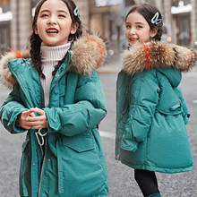 Chaqueta de plumón para niños, ropa para niña, abrigo largo medio, ropa pesada, parka con cuello de piel real, traje de nieve para adolescentes de 5 a 14 años, novedad de 2021 2024 - compra barato