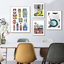 Abstracto armário da loja dos desenhos animados posters arte da parede cópias comida coffe pintura em tela flores decoração fotos para sala de jantar decoração 2024 - compre barato