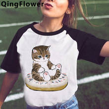 Camiseta con estampado de gato para mujer, ropa harajuku kawaii para pareja, ropa harajuku 2021 2024 - compra barato