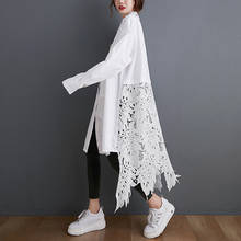 Женская длинная Асимметричная рубашка, дизайнерский кардиган черного и белого цвета с карманами на спине 2024 - купить недорого