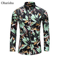 45KG-120KG Autumn Mens Button Up Long Sleeve Shirt New Fashion Aloha Hawaiian Leaves Printed Shirts Plus Size 5XL 6XL 7XL 2024 - buy cheap