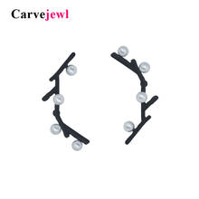 Carvejewl stud earrings branch cotton pearl stud earrings for women jewelry matte black gold plating cute new fashion girl gift 2024 - buy cheap