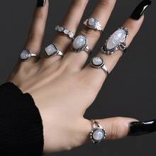 Женское Винтажное кольцо с резным опалом, набор колец средней длины из металлического сплава, ювелирные украшения в стиле бохо для вечеринок 2024 - купить недорого