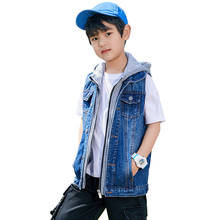 Colete jeans sem mangas com capuz, roupa de exterior para meninos adolescentes 2-14 anos lc070 2024 - compre barato