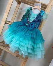 High Quality Baby Girl Birthday Dress Sequined Top Layered Puffy Skirt Feather Pearls Flower Girl Dress Pageant Gown 2024 - buy cheap