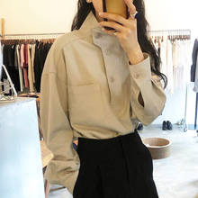 Women Autumn New Blouse Pocket Stand Collar Korean Chic Solid Color Casual All-match Long-Sleeved Shirt Top Female HK004 2024 - buy cheap