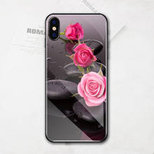 Funda de vidrio templado para móvil, carcasa con diseño Floral de Piedra Rosa para iphone x, xr, xs max, 11, 12, 13 pro max, 6, 6s, 7, 8 plus, DIY 2024 - compra barato