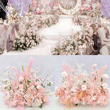 Rosa série artesanal decoração de casamento flores artificiais fileira de plástico flor de seda parede planta folha casa mesa fileira de flores peça central 2024 - compre barato