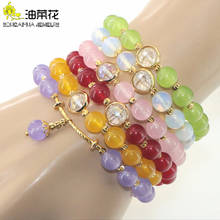 Pulsera exquisita de cuentas de piedra Natural para mujer y niña, joyería con abalorios de ópalo, jade violeta, cristal de aleación de Zinc, regalo de Navidad para Yoga 2024 - compra barato