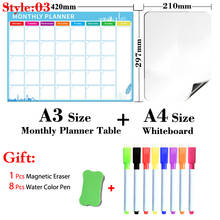 Pizarra blanca magnética tamaño A3 + A4, planificador semanal mensual, pizarra blanca de borrado en seco, pegatina de nevera, tabla de calendario de recetas diarias 2024 - compra barato