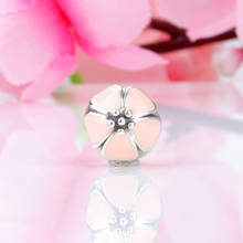 Authentic S925 Sterling Silver Pink Cherry Blossom Fixing Clip Beads Fit Original Bracelet DIY Jewelry 2024 - buy cheap