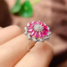 Natural Emerald Ruby Sun Flower Ring Real 925 Silver Fine Fashion Charming Wedding Jewelry for Women Free Shipping 2024 - buy cheap