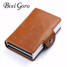 Bisi Goro 2020 New RFID Business Credit Card Holder Metal Blocking Double Aluminium Box Crazy Horse Leather Travel Card Wallet 2024 - buy cheap