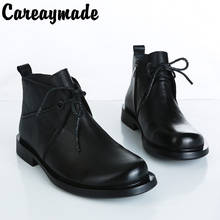 Careaymade-novas botas martin de outono com salto quadrado plano e couro legítimo macio, botas curtas para mulheres 2024 - compre barato
