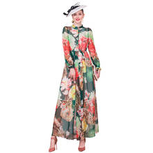 2019 Bohemian Summer Autumn Chiffon Flower Long Dress Slim Waist Party Runway Fashion Printed Long Dress 9098 2024 - buy cheap