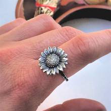 Anéis de girassol estilo retrô feminino, anel de casamento e noivado, joia simples floral de festa 2024 - compre barato