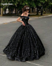 Sparkly Black Sequined Ball Gown Prom Dresses Off Shoulder Glitter Special Occasion Wear For Women Girls Robe de Soriee 2024 - buy cheap