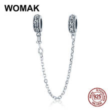 WOMAK-cadena de seguridad de silicona para mujer, accesorio de plata de ley 100% 925, retro, clásico, apto para pulsera, abalorios, DIY 2024 - compra barato