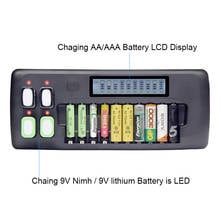Умное зарядное устройство с ЖК-дисплеем, 14 ячеек, AA AAA, подходит для перезаряжаемых батарей 1,2 в AA AAA Ni-MH Ni-Cd 9 В 6F22 2024 - купить недорого