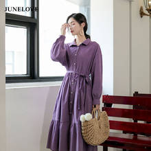 JuneLove Spring Summer Women Oversize Long Shirt Dress Turn-Down Collar Button Solid Vintage Elegant Dress Casual Street Dress 2024 - buy cheap