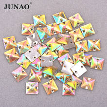 JUNAO 10mm Yellow AB Crystal Sew On Square Rhinestones Flatback Acrylic Gems Sewing Strass Stones For Garment Jewelry Craft 2024 - buy cheap