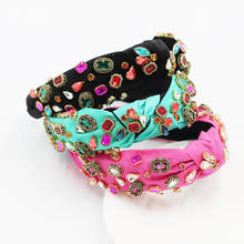 New 2021 Bling Colorful Diamond Crystal Knot Headband Luxury Plain Color Velvet Fabric Hairband for Women Hair Accessories 2024 - buy cheap