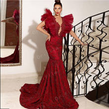 Karakou algerien vermelho vestido de baile sereia boné mangas noite vestidos formais 2021 rendas apliques celebridade ocasião vestido de baile 2024 - compre barato